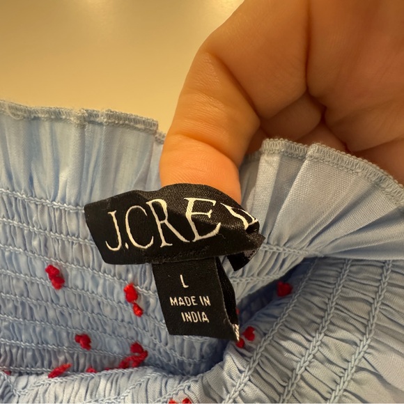 J. Crew Light Blue Midi Dress with Red Smocked Bodice - Picture 3 of 5